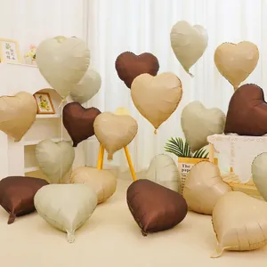 Morandi Herzballons aus Aluminiumfolie in Olive, Kaffee und Beige für Partydekoration