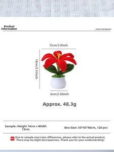 Detailed dimensions of handmade red pipe cleaner flower in a white pot