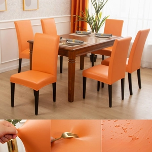 Waterproof orange PU leather chair covers set showing high elasticity and liquid resistance
