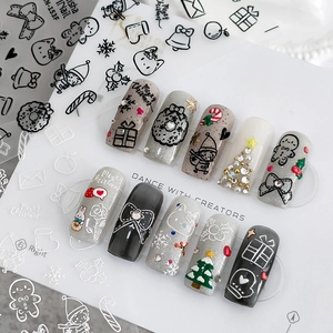 3D Relief Christmas Nail Stickers Gingerbread Man Snowflake Self Adhesive DIY Manicure Holiday Nail Art Decals Embossed
