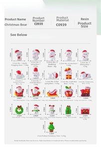 Size chart for resin Christmas miniature figurines including polar bears and Santa