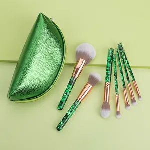 Makeup Brushes Green Quicksand Sequin Handle Professional Synthetic Fiber Powder Foundation Eyeshadow Blending Tools With Bag