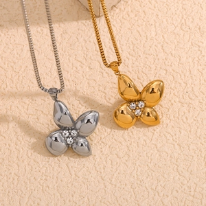 18K gold plated stainless steel necklaces with sparkling petal pendants and pearl chains