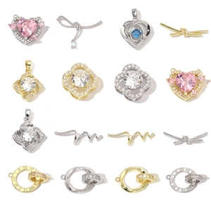Sparkling Heart Four-Leaf Clover Bow Pendants Copper Zircon Charms For DIY Jewelry Making Accessories Fashion Elegant Women
