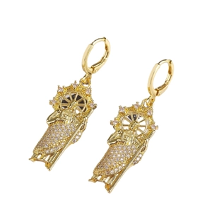 Gold plated Virgin Mary and Jesus earrings with micro-inlaid zircon diamond studs