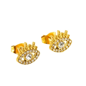 Golden stainless steel evil eye stud earrings with sparkling cubic zirconia stones