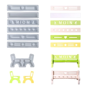 DIY silicone mold set for resin park bench ornaments featuring letters and star patterns