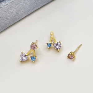Creative 18k gold plated cherry earrings with colorful heart-shaped cubic zirconia