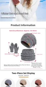 Détails de l'ensemble d'hiver avec bonnet, écharpe et gants tactiles