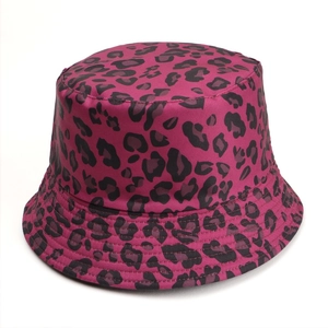 Macro detail of magenta leopard print fisherman hat with durable twill stitching