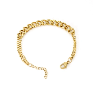 Stainless Steel Gold Plated Curb Chain Stitched Bracelet For Women Men Double Layer Adjustable Link Chain Fashion Jewelry Daily Party Gift