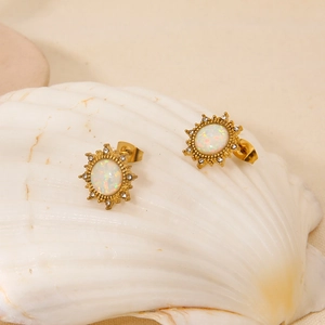 18K gold plated stainless steel sunburst earrings with opal and zircon accents