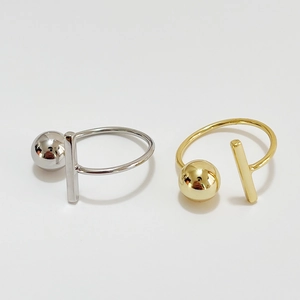Minimalist 925 sterling silver open rings with geometric ball and bar in gold and silver
