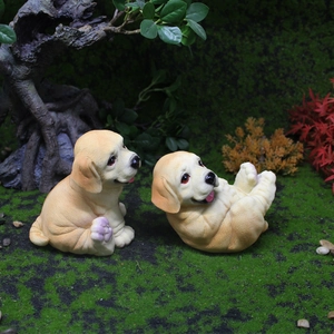 Figuras realistas de cachorros de resina en posturas sentada y de juego para decorar el hogar