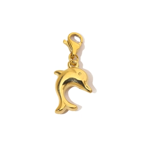 Polished gold dolphin charm with lobster clasp for stainless steel necklace pendants