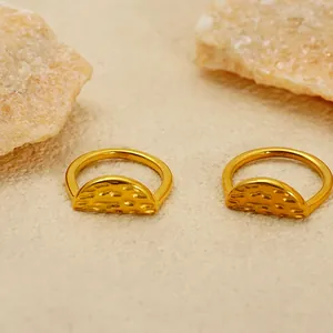 Luxury 18K gold plated stainless steel rings featuring handcrafted hammered texture detail