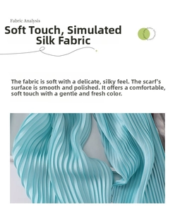 Macro shot of light blue faux silk fabric with elegant pleated texture and drape