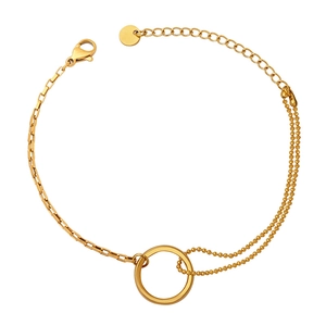 Minimalist gold titanium steel拼接 chain bracelet with double bead and box link design