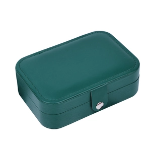 Dark green PU leather jewelry organizer box with silver snap closure for travel