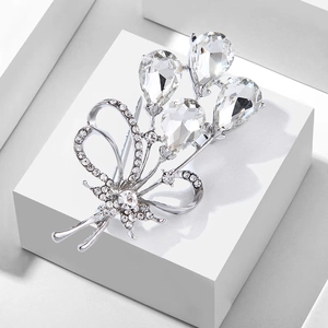 Elegant Silver Alloy Flower Bouquet Brooch Simple Rhinestone Inlaid Corsage Suit Dress Accessory For Women Jewelry Gift