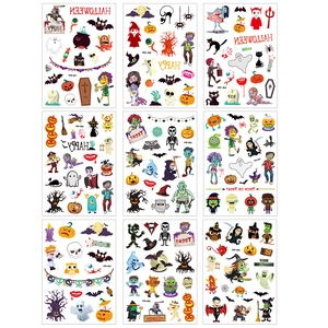 Set of 9 waterproof Halloween temporary tattoos with pumpkin and ghost cartoon designs