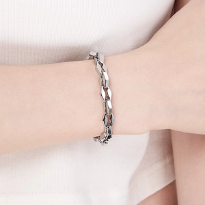 Bracelet unisexe à maillons géométriques en acier inoxydable argenté poli miroir