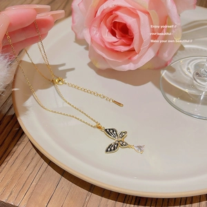 Elegant gold butterfly necklace with zircon drop pendant and adjustable chain for women