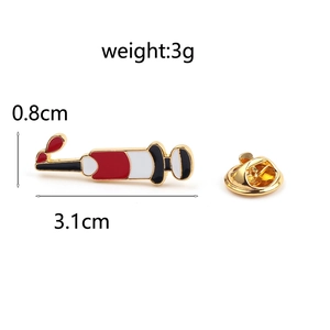 Detailed view of wine bottle enamel brooch with size specs 3.1cm and 3g weight