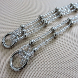 Clear acrylic bead and silver metal bead handbag chain strap with round spring rings