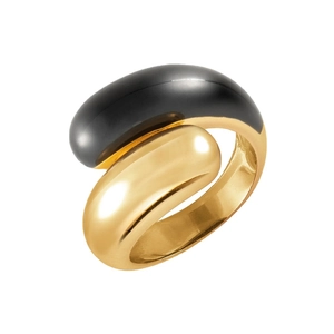 Anello aperto bicolore in ottone smaltato nero e placcato in oro 18 carati