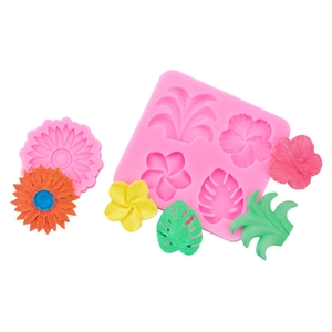 Silicone flower and palm leaf molds for fondant cakes and clay crafts with floral samples