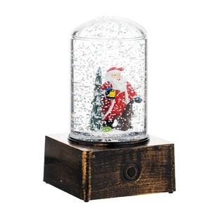 Christmas snow globe lantern with Santa Claus and tree on antique bronze base