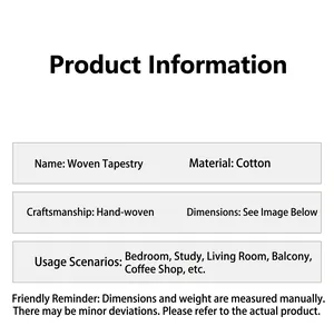 Spécifications détaillées de la tapisserie en coton tissée à la main et informations