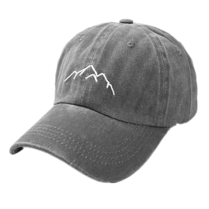 Vintage washed dark grey cotton baseball cap with white mountain peak embroidery