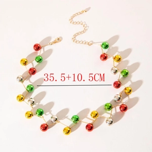 Colorful beaded Christmas necklace with red, green and gold metallic beads and 35.5cm chain