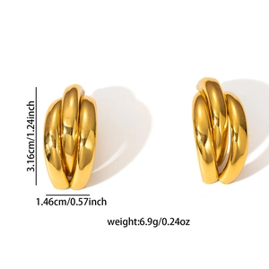 Boucles d'oreilles triple couche en acier inoxydable plaqué or 18K avec mesures