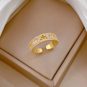 Verstellbarer Kupferring Mit Hohlem Stern Gold Vergoldet Zirkon Mode Schmuck Frauen