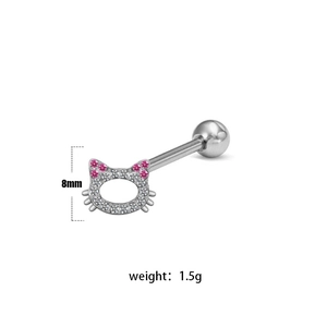 Détail d'un piercing de langue Hello Kitty serti de gemmes roses, 8 mm et poids 1,5 g