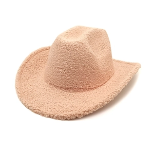 Détail d'un chapeau de cowboy en laine d'agneau rose beige au tissu texturé
