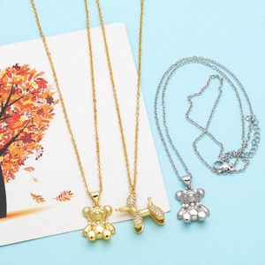 Colliers hip-hop avec pendentif chien ballon en zircons et pendentifs ours en métal