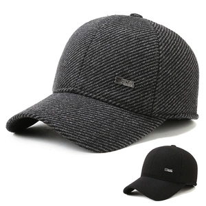 Men Winter Baseball Cap Thick Twill Woolen Hat With Ear Flaps Warm Fleece Lined Outdoor Windproof Adjustable Dad Cap