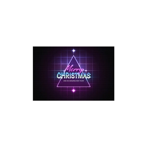 Retro neon Christmas doormat with Merry Christmas text on dark purple grid background