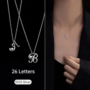 925 Sterling Silver Dancing Zirconia 26 Alphabet Initial Pendant Necklace For Women Light Luxury Fashion Clavicle Chain Jewelry Gift