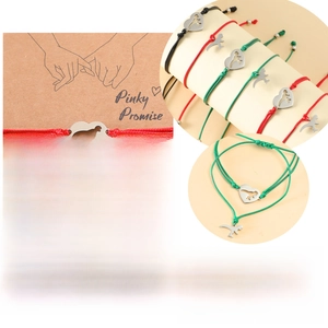 Detail of adjustable woven dinosaur heart bracelets for couples with gift card