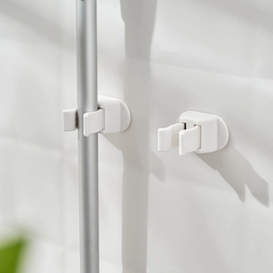 Mop Broom Holder Wall Mounted Organizer Adhesive Plastic Punch Free Storage Hook For Home Kitchen Bathroom