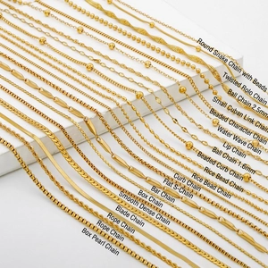 Selection of 18k gold plated stainless steel chain necklaces in various styles and sizes