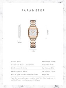 Guide des tailles de montre carrée en nacre avec mesures précises du bracelet et boîtier