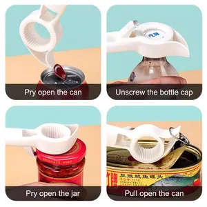 White rabbit-ear 4-in-1 multifunctional bottle and can opener with non-slip grip