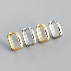 Minimalist S925 sterling silver rectangular hoop earrings in gold and silver finishes