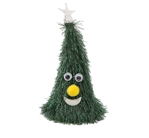 Dettaglio di un albero di Natale elettrico creativo in peluche con viso carino
